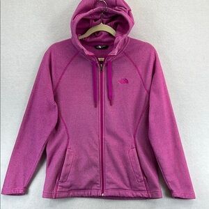 North Face Women’s Hoodie Size L Pink Full Zip Polyester Knit EUC
